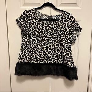 Worthington Leopard Print and Faux Fur Blouse